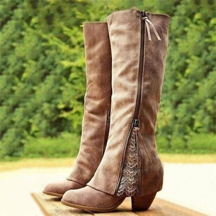 Kniehohe Stiefel Mit Dickem Absatz Für Damen | Winter