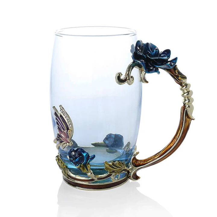 Floral Glass Coffee Mug Set with Spoon & Coaster for Mother's Day Gift