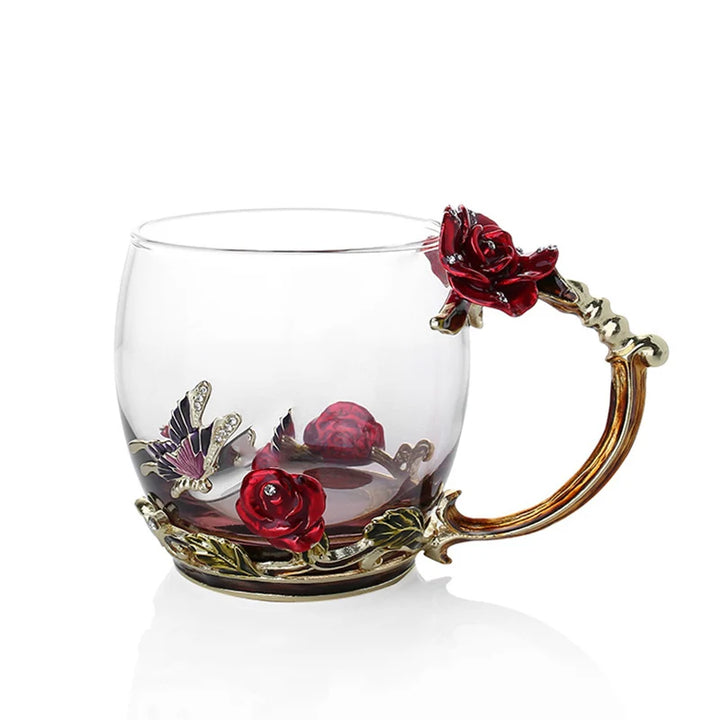 Floral Glass Coffee Mug Set with Spoon & Coaster for Mother's Day Gift