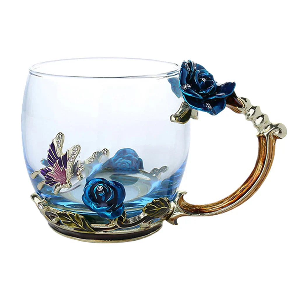 Floral Glass Coffee Mug Set with Spoon & Coaster for Mother's Day Gift