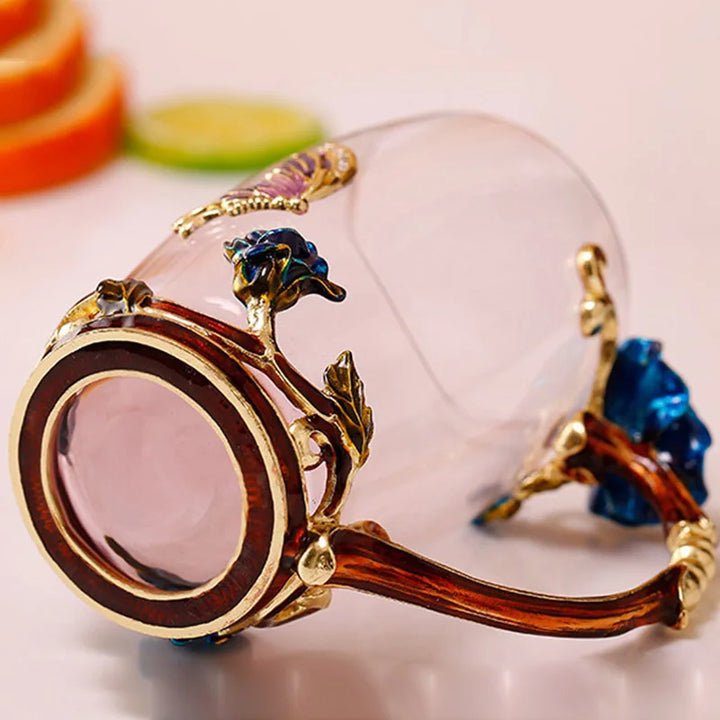 Floral Glass Coffee Mug Set with Spoon & Coaster for Mother's Day Gift