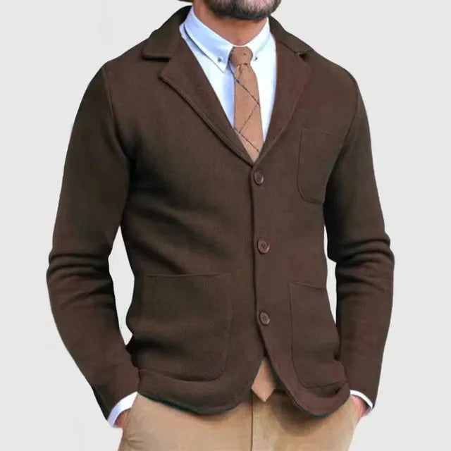 Strickblazer Mit Knopfleiste Und Taschen Für Herren | Lange Ärmel
