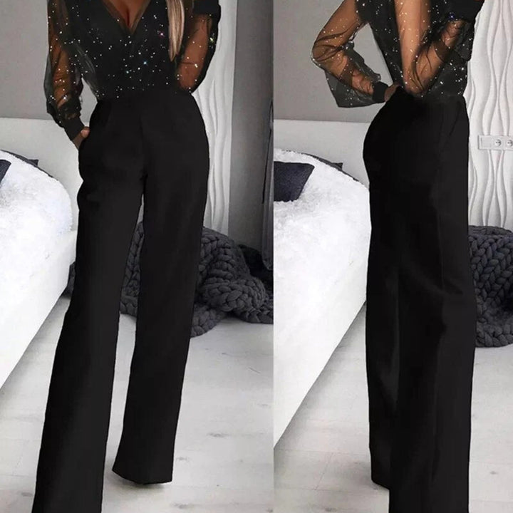 Vivienne | Langärmeliger Jumpsuit Mit V-ausschnitt Für Damen