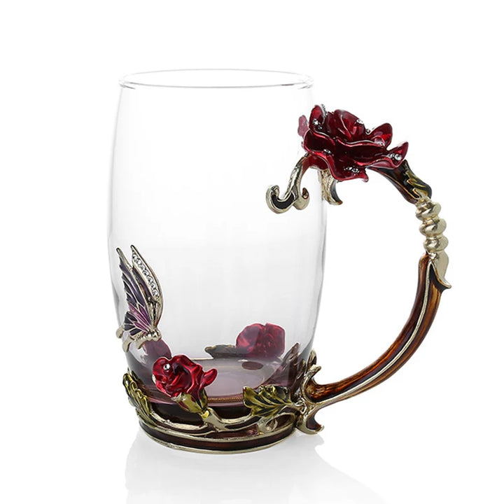Floral Glass Coffee Mug Set with Spoon & Coaster for Mother's Day Gift