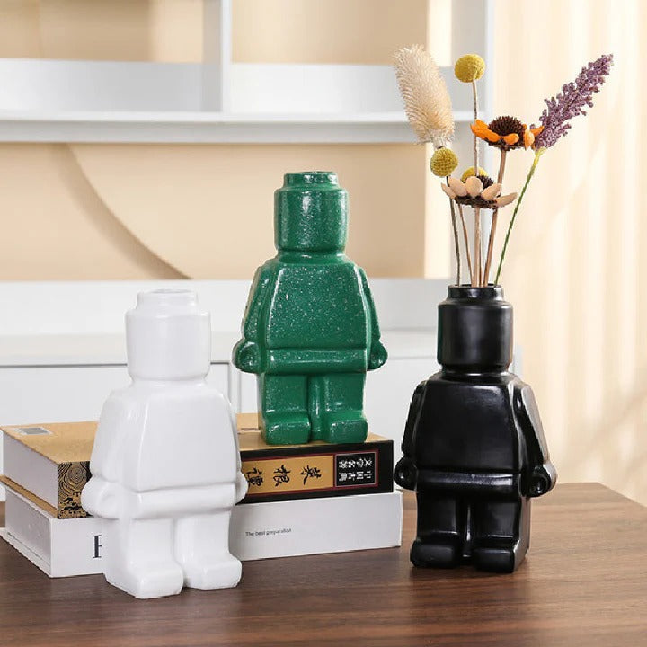 Roboter-Blumentopf im Ziegelstein-Look – Kreativ, Stabil & Pflanzbereit | Originelle Pflanzgefäße für Wohnzimmer, Balkon & Büro
