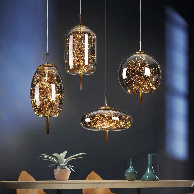 Hanging Glass LED Pendant Light Warm Ambient Ceiling Illumination