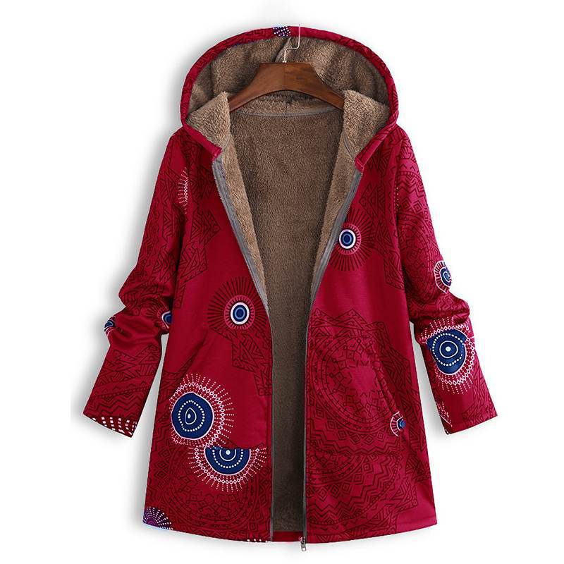 Gemusterte Damen Winterjacke | Mit Kapuze
