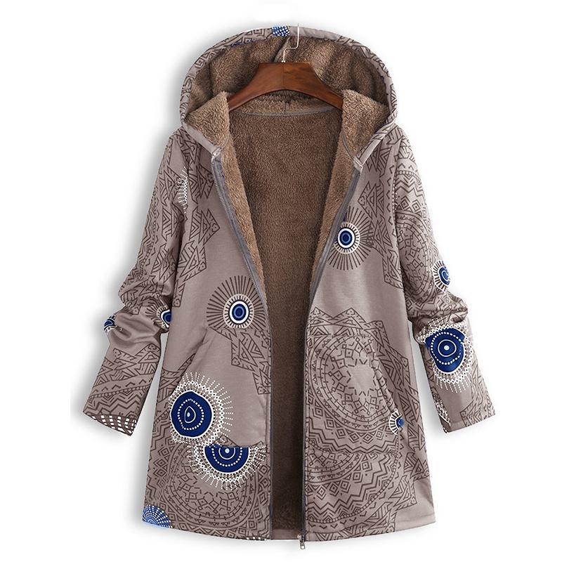 Gemusterte Damen Winterjacke | Mit Kapuze