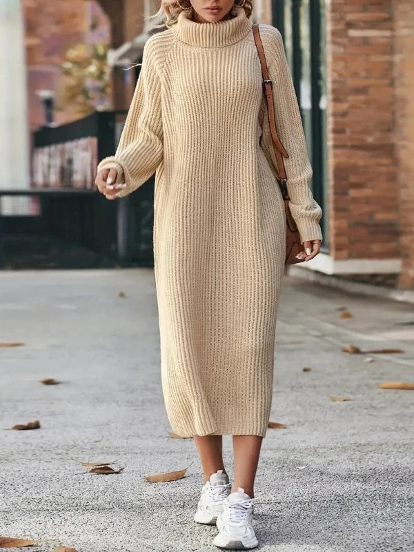 Stylisches Strickkleid Mit Hohem Halsausschnitt | Midi