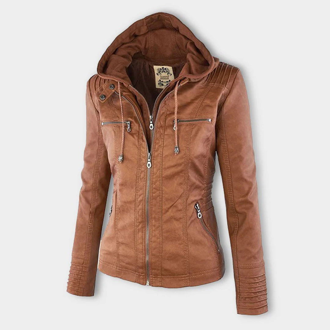 Stylische Leder Bikerjacke Mit Kapuze Für Damen | Herbst