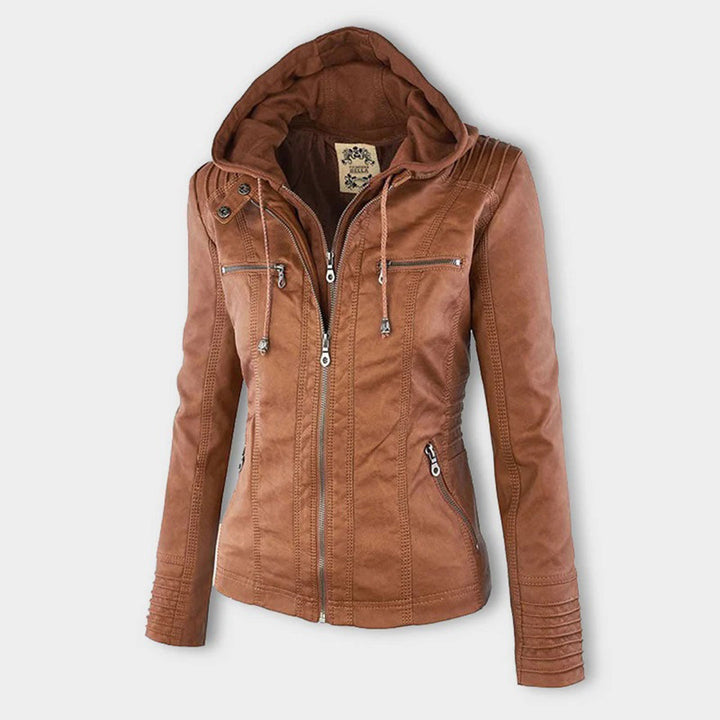 Stylische Leder Bikerjacke Mit Kapuze Für Damen | Herbst