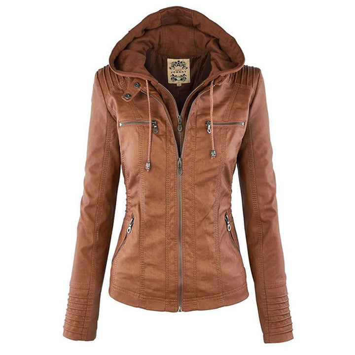 Stylische Leder Bikerjacke Mit Kapuze Für Damen | Herbst