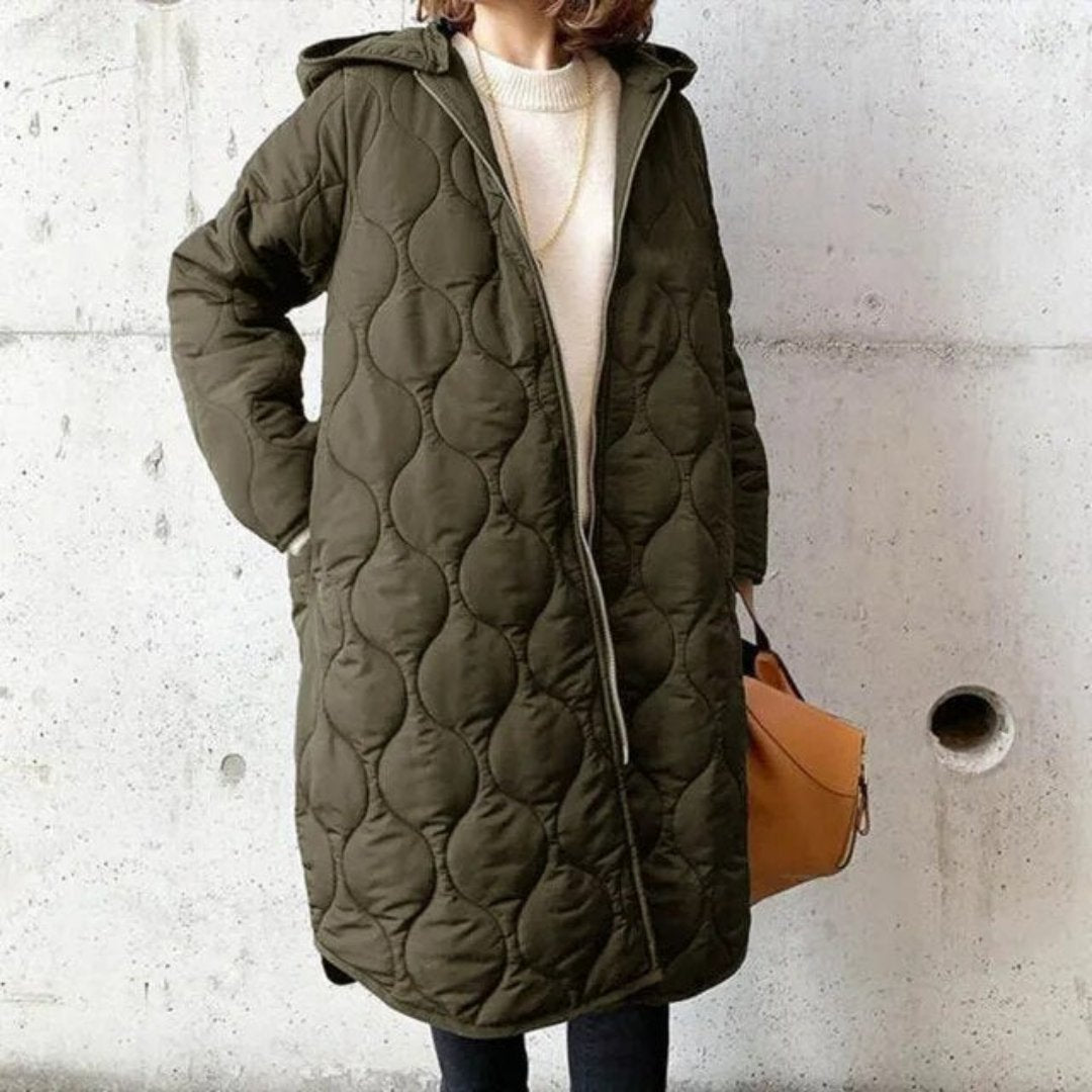 Damen Gesteppte Lange Daunenjacke | Mit Reißverschluss