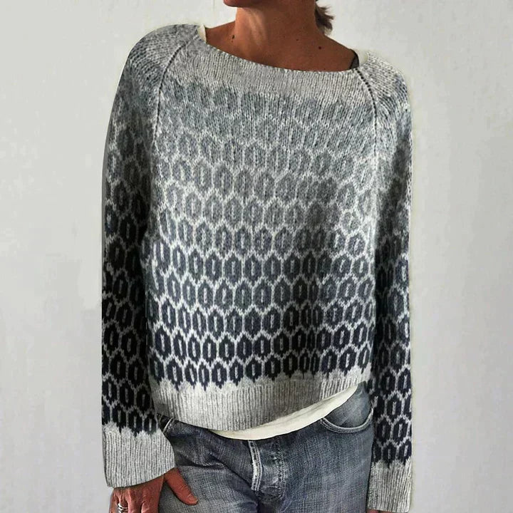 Kurz Geschnittener Strickpullover Mit Farbverlauf Für Damen | Mit U-Boot-Ausschnitt