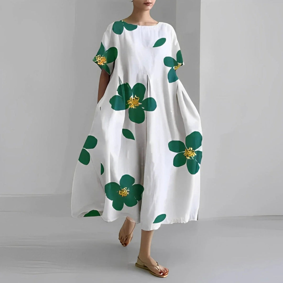 Chaveli | Bohème-blumenkleid Mit Rundhalsausschnitt Für Frauen | Midi