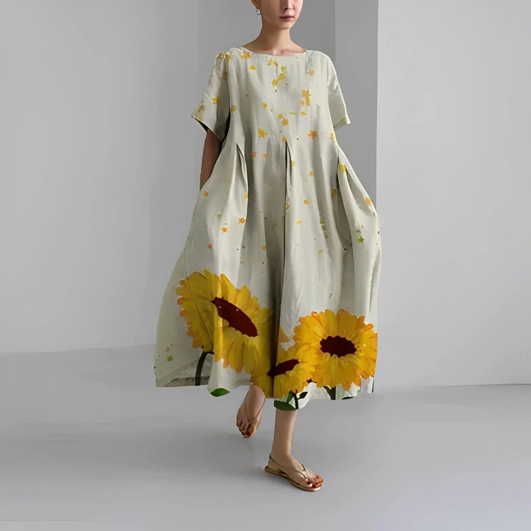 Chaveli | Bohème-blumenkleid Mit Rundhalsausschnitt Für Frauen | Midi
