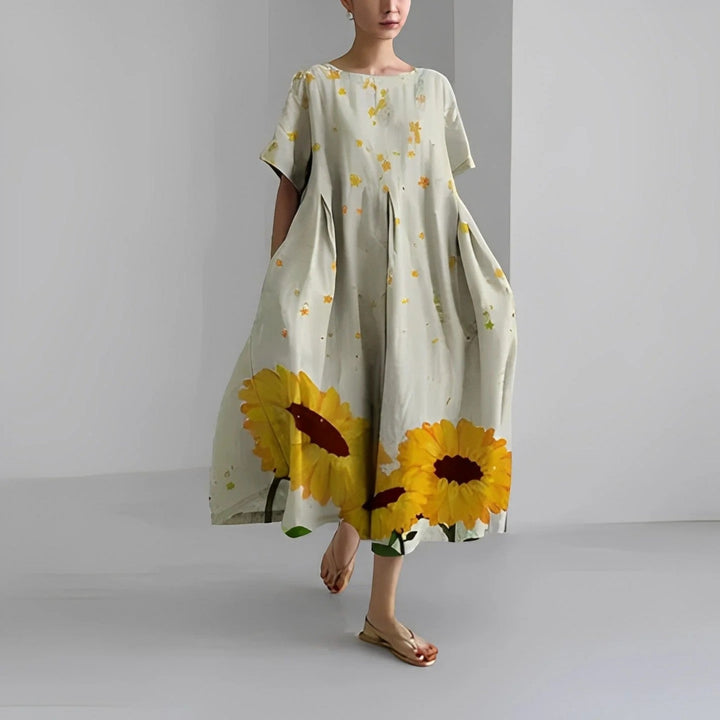 Chaveli | Bohème-blumenkleid Mit Rundhalsausschnitt Für Frauen | Midi