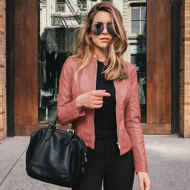 Stylische Lederjacke Mit Reißverschluss Für Damen | Slim Fit