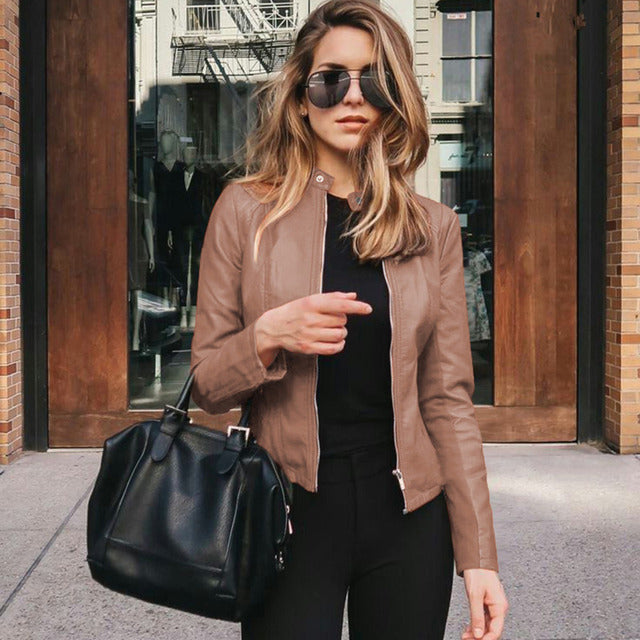 Stylische Lederjacke Mit Reißverschluss Für Damen | Slim Fit