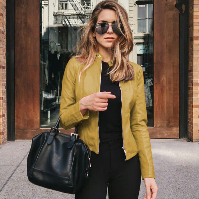 Stylische Lederjacke Mit Reißverschluss Für Damen | Slim Fit