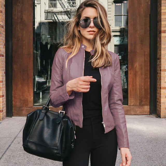Stylische Lederjacke Mit Reißverschluss Für Damen | Slim Fit