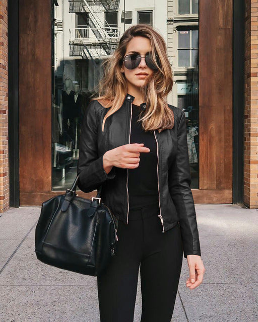 Stylische Lederjacke Mit Reißverschluss Für Damen | Slim Fit