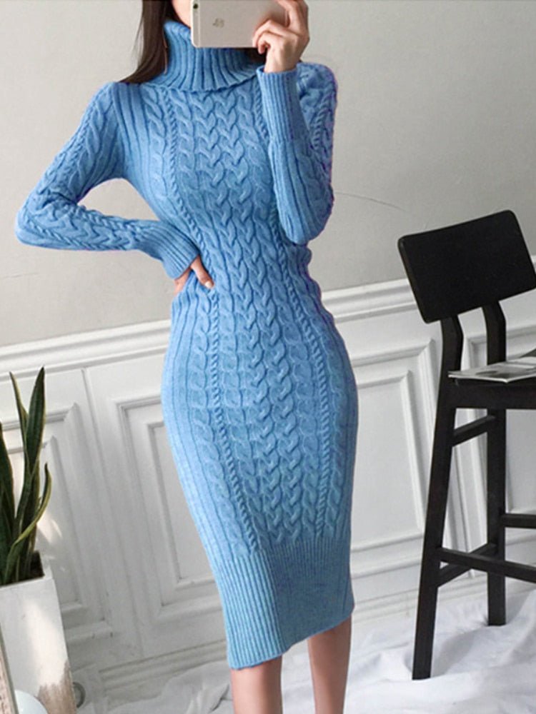 Damen Rollkragen-Strickkleid | Lange Ärmel