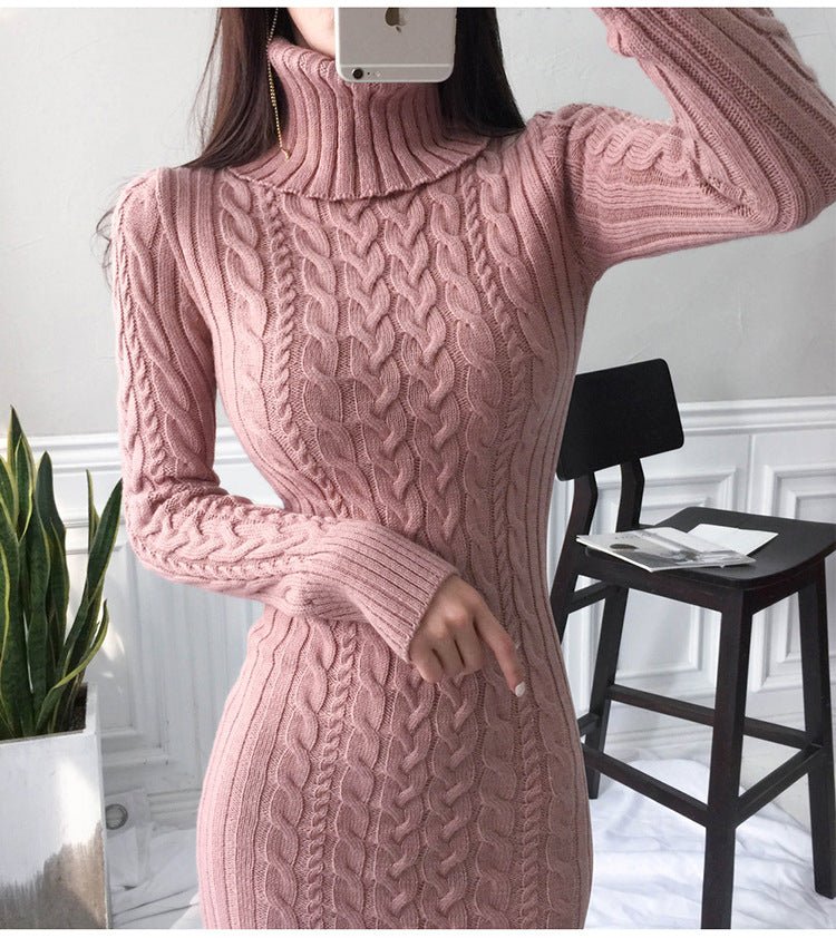 Damen Rollkragen-Strickkleid | Lange Ärmel