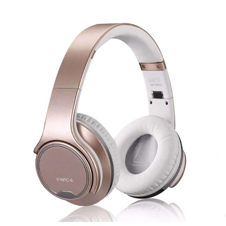 Foldable Rose Gold Headphones with Bluetooth and Speaker Function