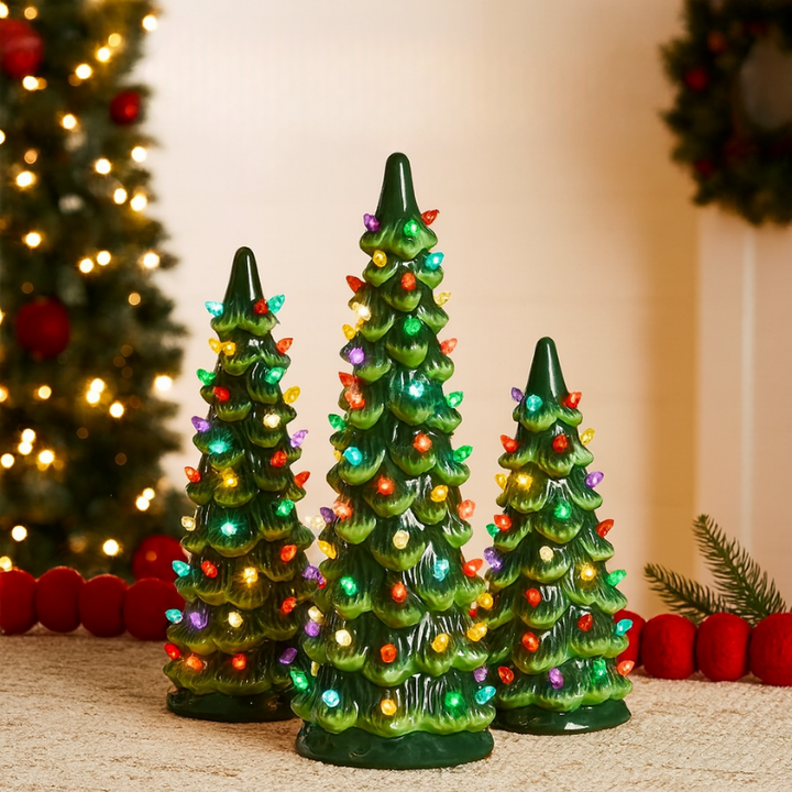 Handbemaltes LED-Weihnachtsbaum-Set mit warmem Leuchten und automatischem Timer