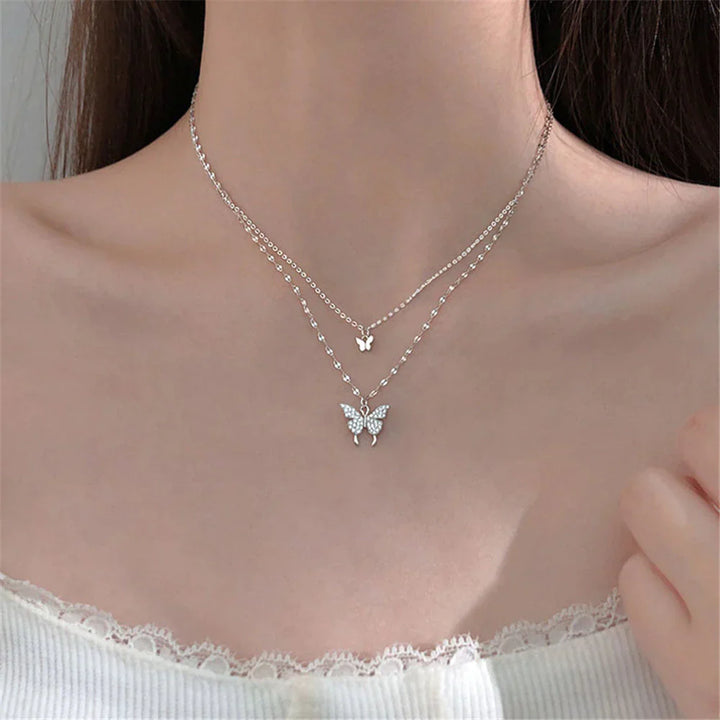 Silbernes Halskettenset mit Schmetterling – Glänzend, Filigran & Raffiniert | Eleganter Schmuck für Damen & besondere Anlässe