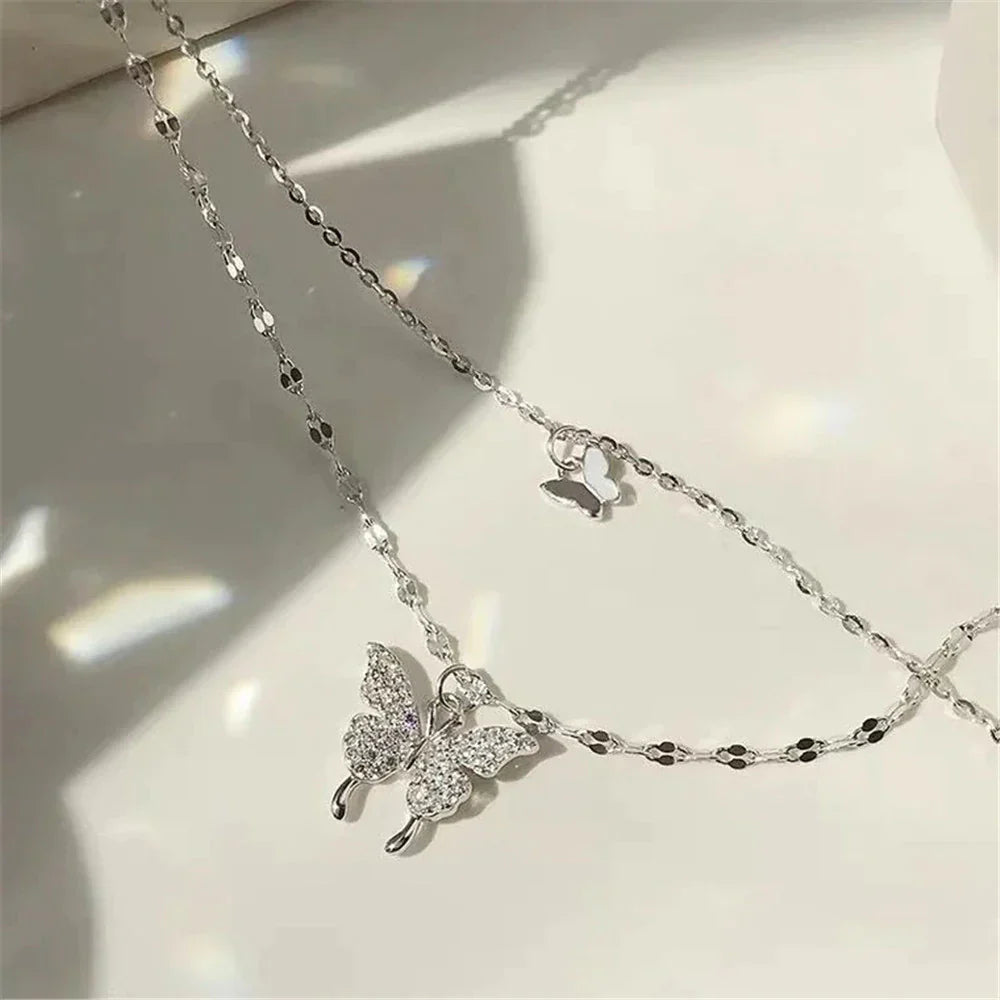 Silbernes Halskettenset mit Schmetterling – Glänzend, Filigran & Raffiniert | Eleganter Schmuck für Damen & besondere Anlässe