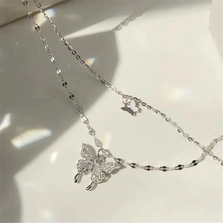Silbernes Halskettenset mit Schmetterling – Glänzend, Filigran & Raffiniert | Eleganter Schmuck für Damen & besondere Anlässe