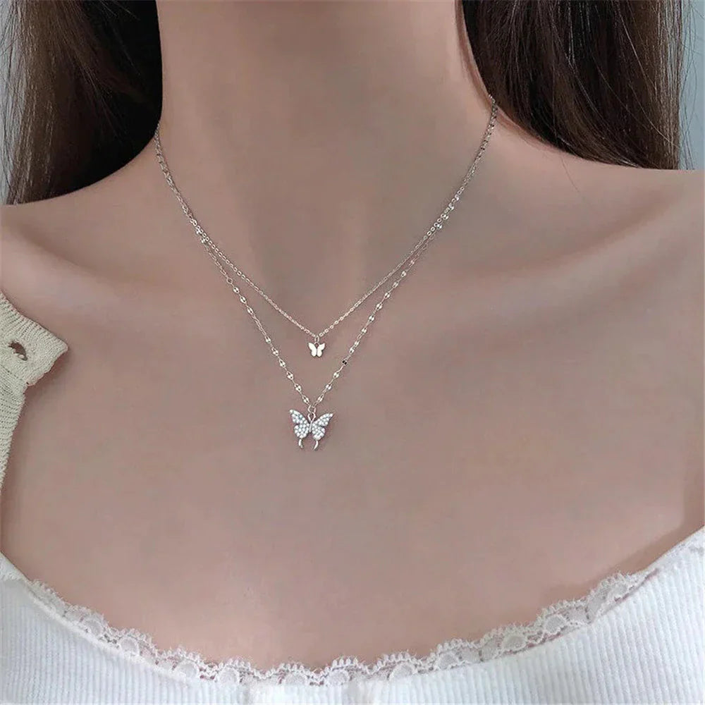 Silbernes Halskettenset mit Schmetterling – Glänzend, Filigran & Raffiniert | Eleganter Schmuck für Damen & besondere Anlässe
