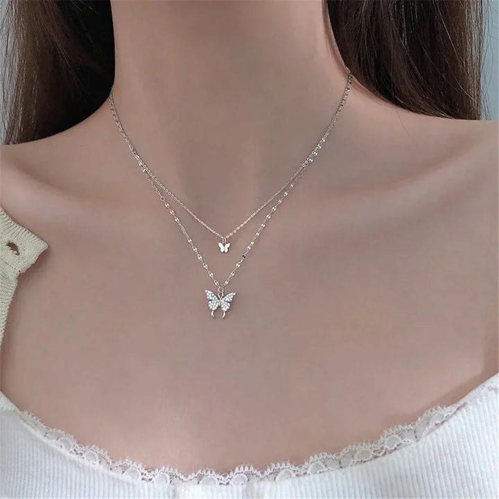 Silbernes Halskettenset mit Schmetterling – Glänzend, Filigran & Raffiniert | Eleganter Schmuck für Damen & besondere Anlässe
