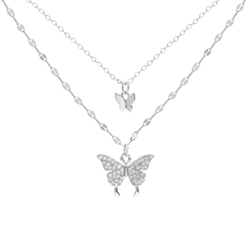 Silbernes Halskettenset mit Schmetterling – Glänzend, Filigran & Raffiniert | Eleganter Schmuck für Damen & besondere Anlässe