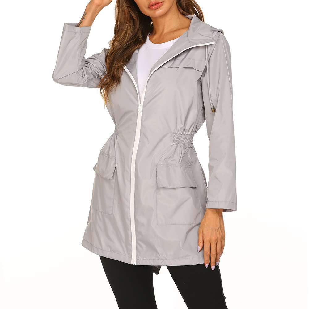 Damen Lange Regenjacke | Mit Kapuze