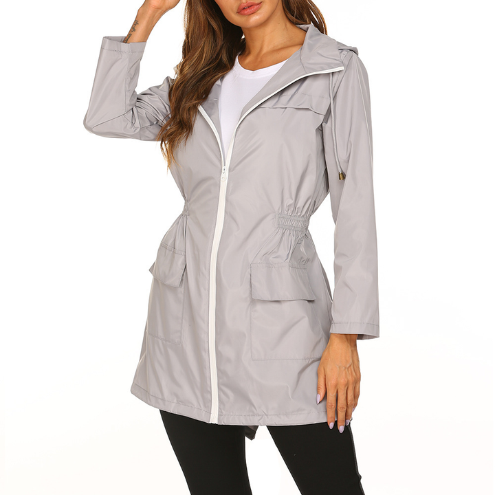 Damen Lange Regenjacke | Mit Kapuze