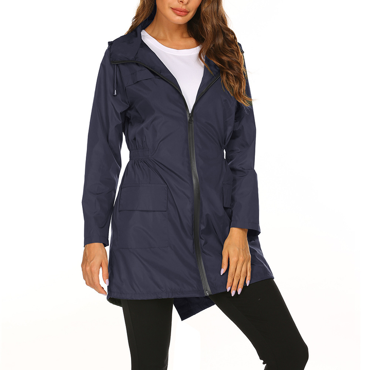 Damen Lange Regenjacke | Mit Kapuze