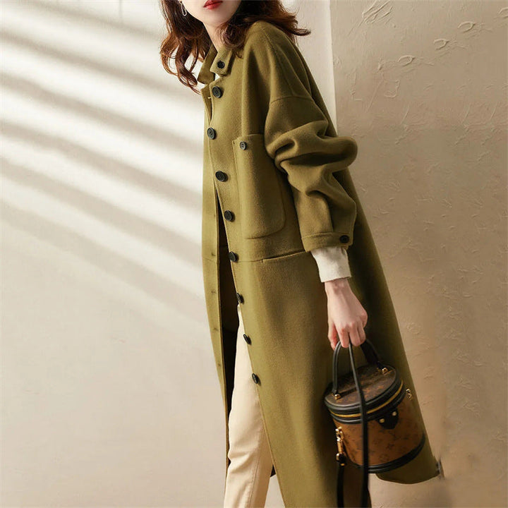 Stylischer Langer Trenchcoat Für Damen | Knopfverschluss