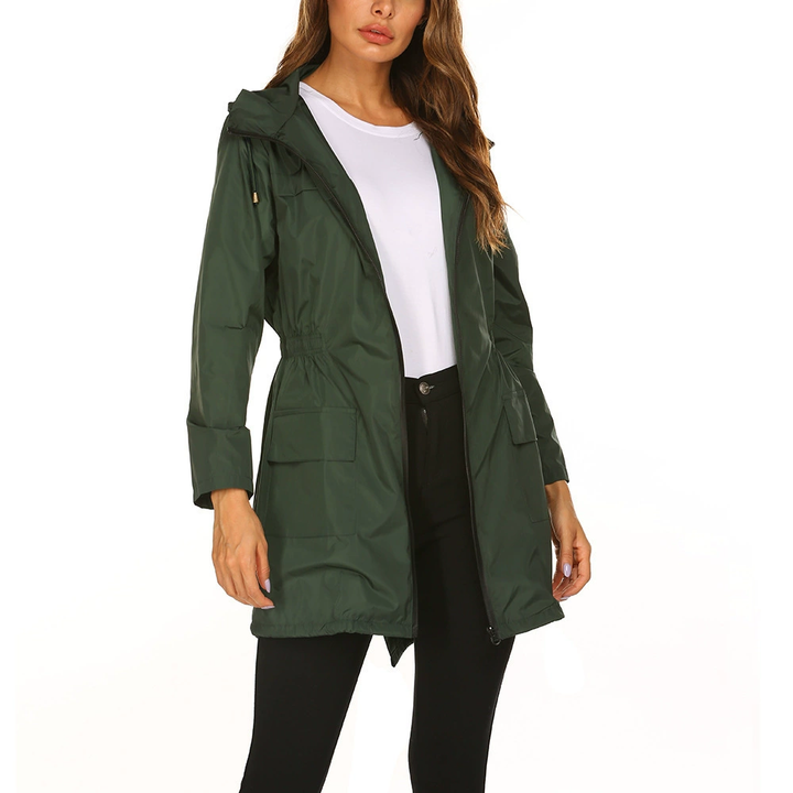 Damen Lange Regenjacke | Mit Kapuze