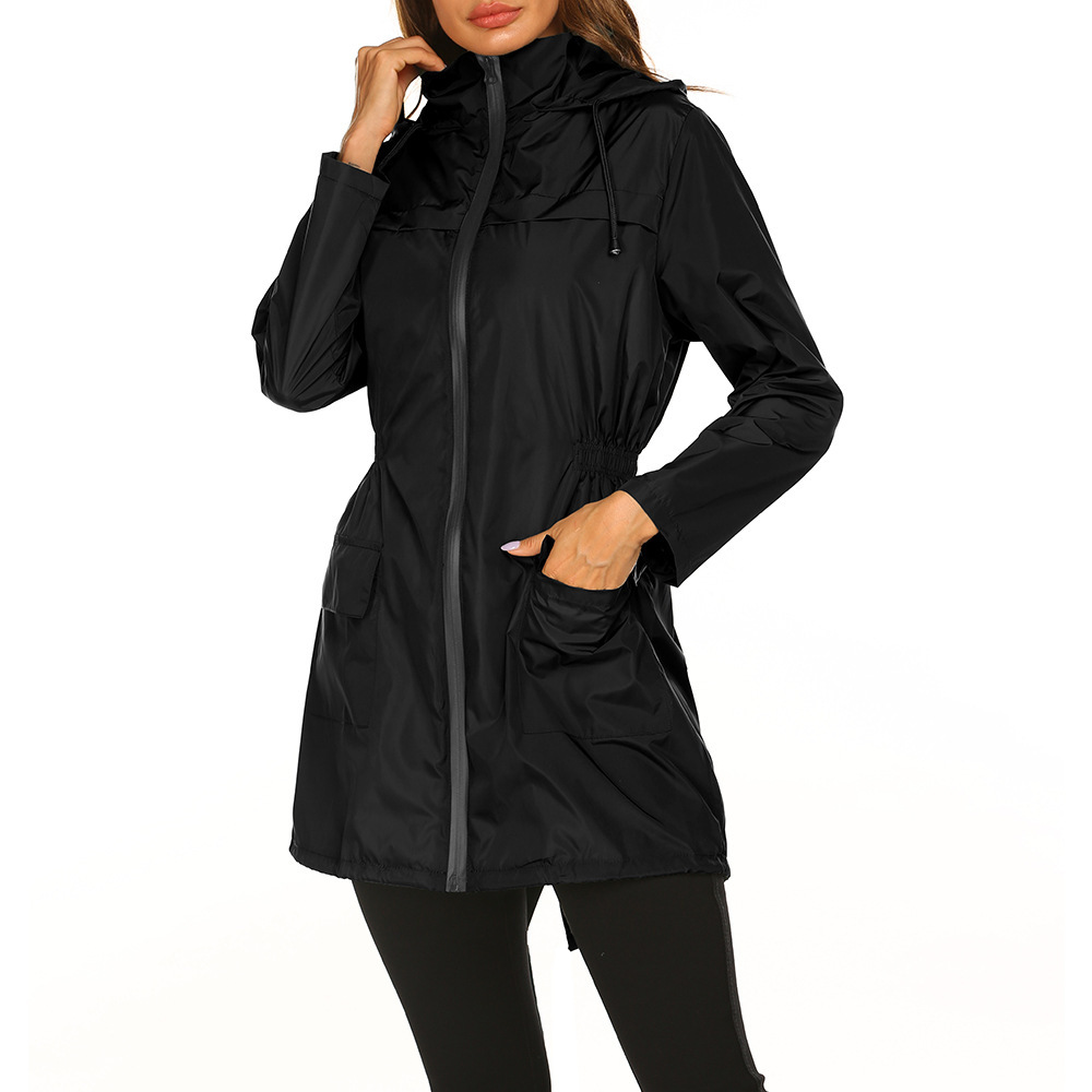 Damen Lange Regenjacke | Mit Kapuze