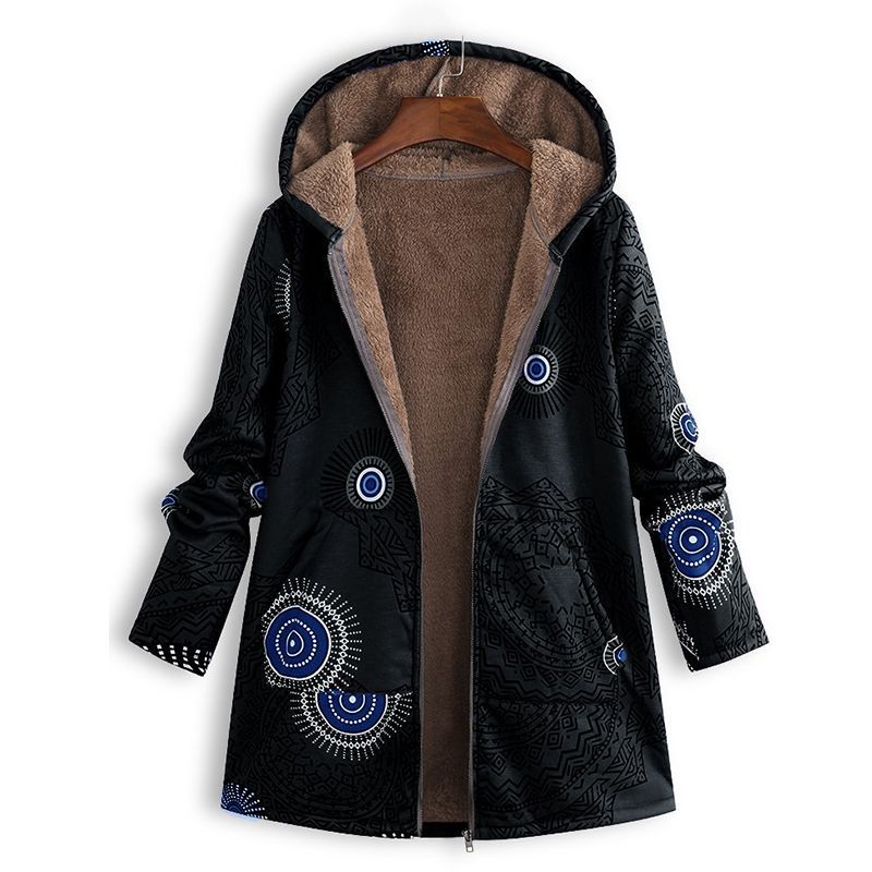 Gemusterte Damen Winterjacke | Mit Kapuze