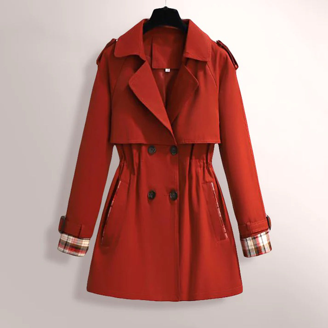 Trenchcoat Mit Karierten Bündchen Für Damen | Verstellbarem Taillenbund