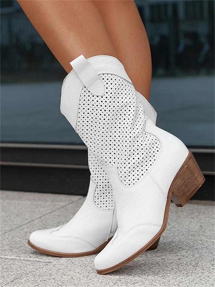 Damenstiefel Mit Blockabsatz Und Halbhoher Wadenhöhe | Spitze Zehenpartie