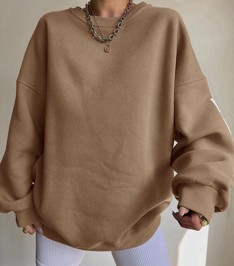 Übergroßer Kapuzenpullover Mit Rundhalsausschnitt Für Damen | Locker geschnittenes Design