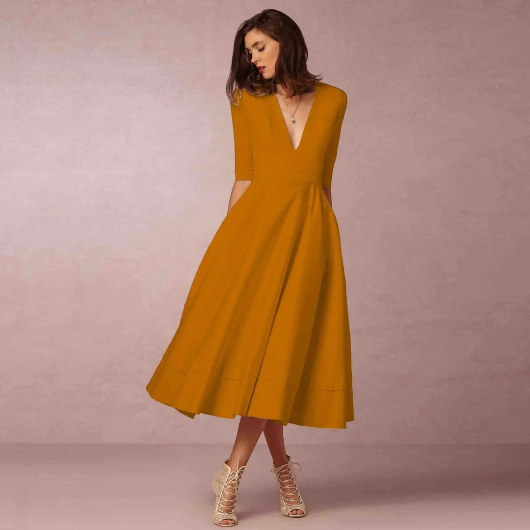 Indira | Elegantes Midikleid Mit V-ausschnitt Für Damen