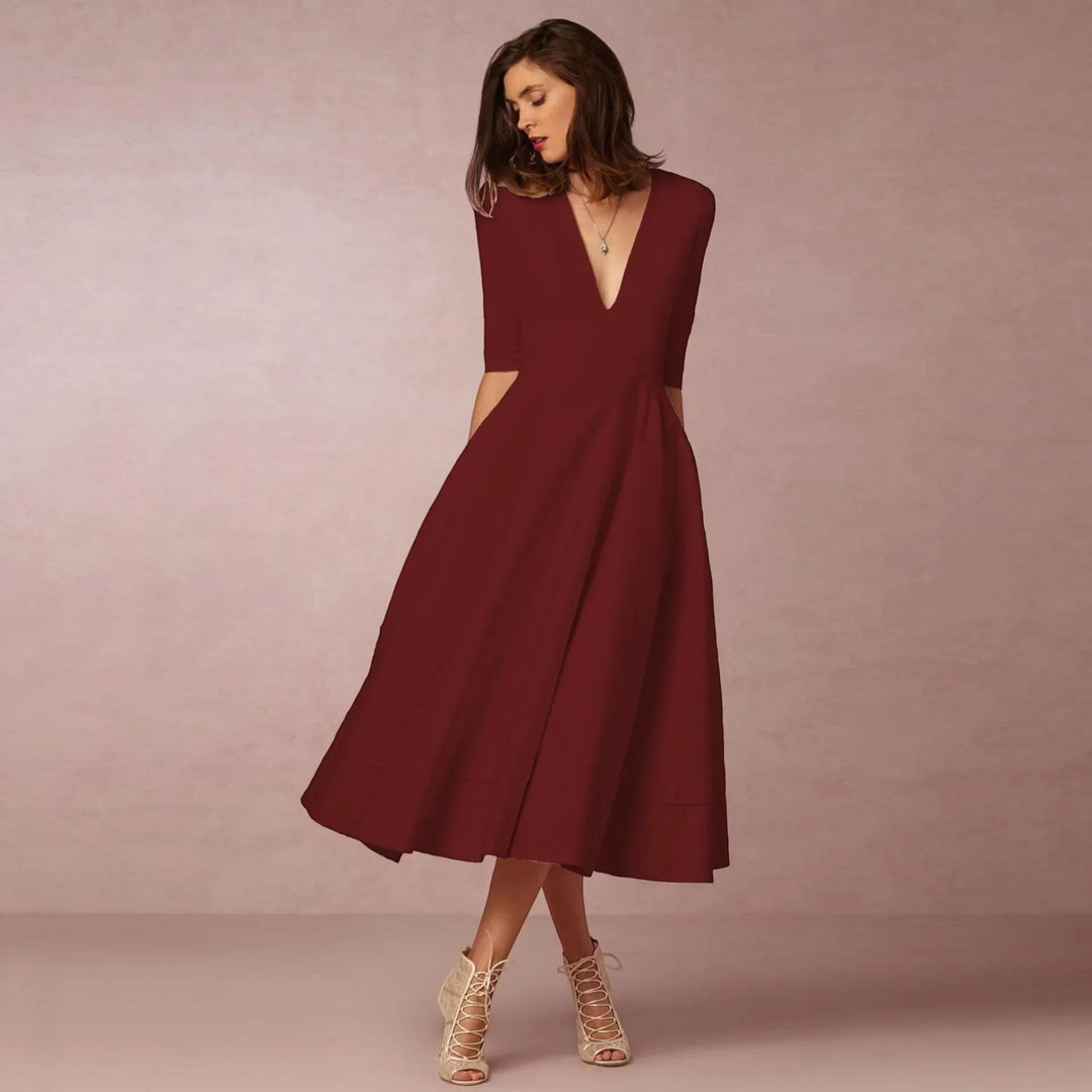 Indira | Elegantes Midikleid Mit V-ausschnitt Für Damen