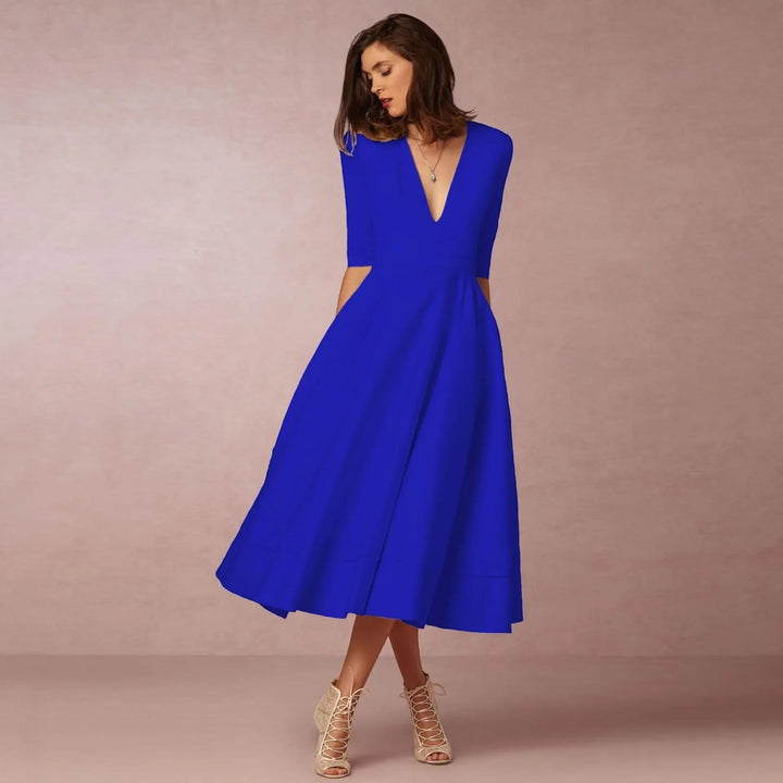 Indira | Elegantes Midikleid Mit V-ausschnitt Für Damen