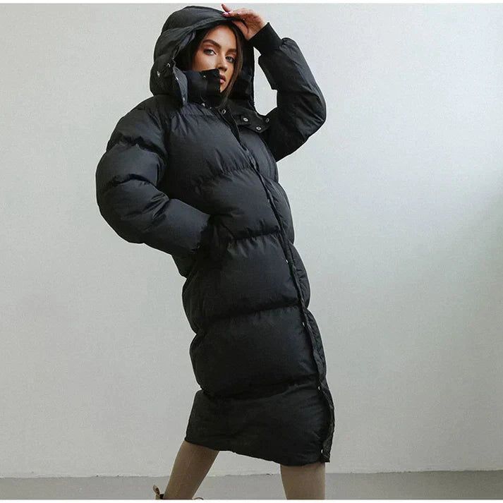 Lange Pufferjacke Mit Kapuze Für Frauen | Warm